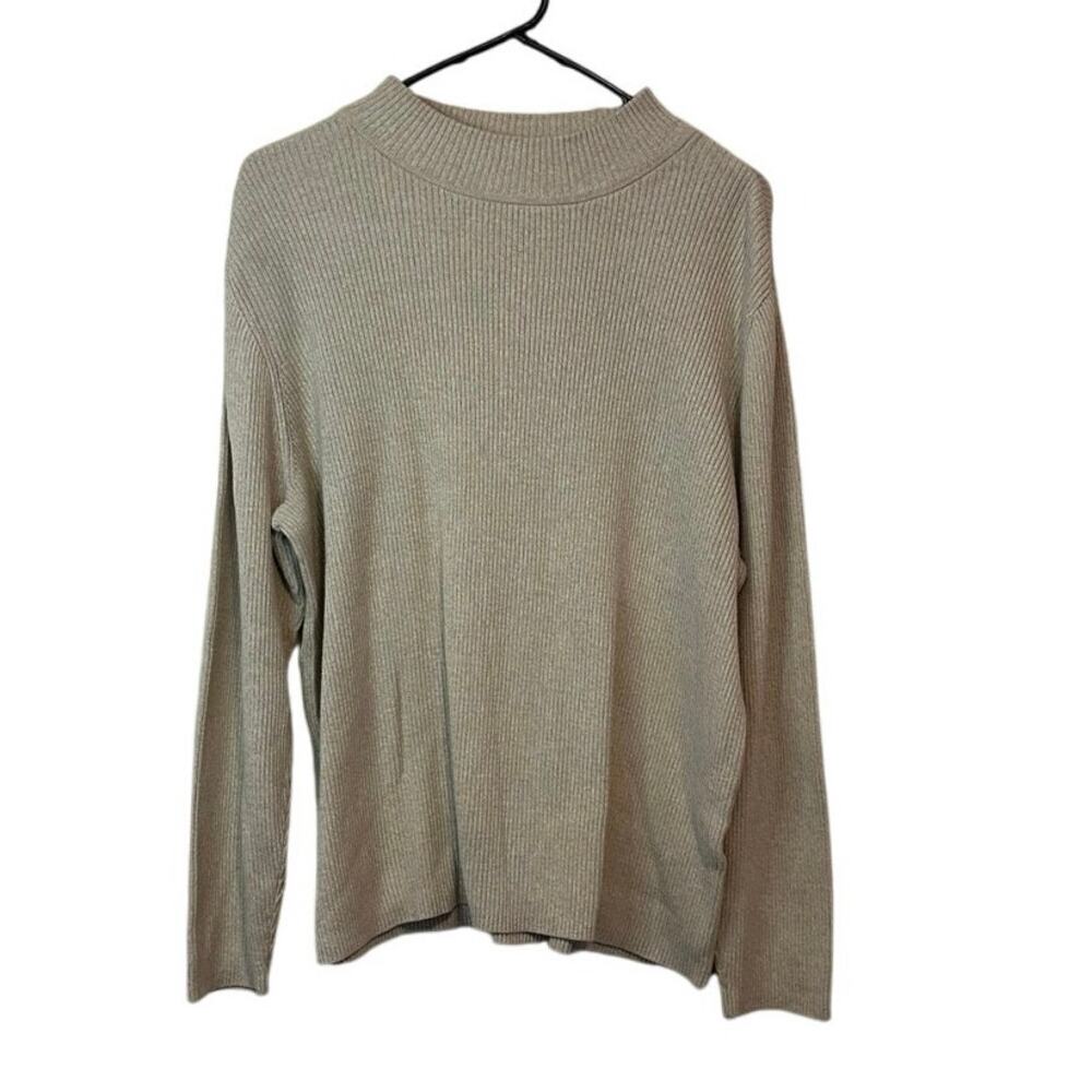 Karen Scott Women's Ribbed Mock Neck Sweater Size XXL Tan Minimalist Normcore